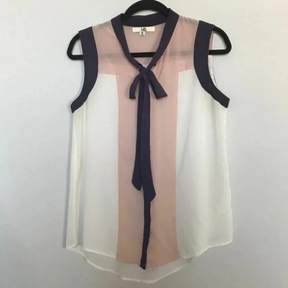YA Los Angeles Color Block Pink Tie Front Blouse - Picture 1 of 5